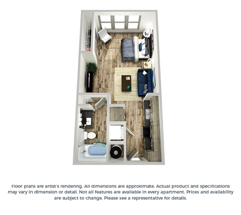 The violet studio floor plan layout at Coda Orlando apartments